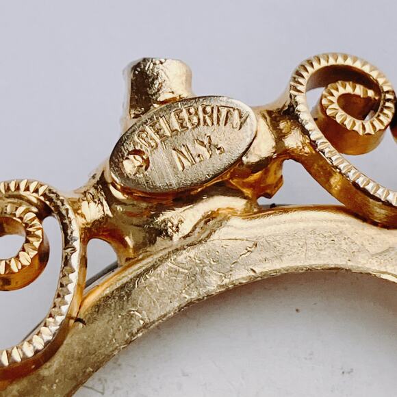 VTG Juliana D&E Brooch Signed Celebrity NY Enamel Porcelain Floral Gold Tone 60s - Picture 8 of 14